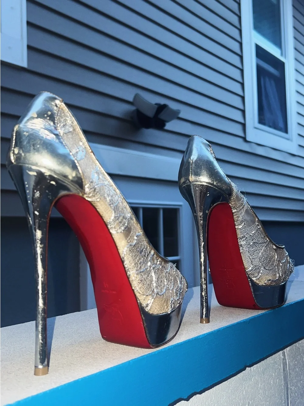 Christian Louboutin  Rete Dentelle Lurex Very Lace 120 Pumps Size 41 Silver.